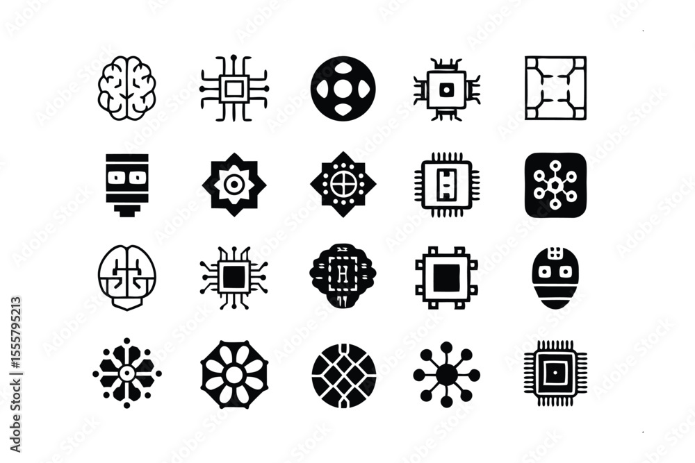 Poster digital icon set: a collection of diverse digital icons showcasing cutting-edge technology concepts 