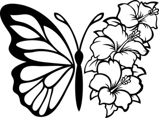 Butterfly with hibiscus. Isolated