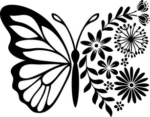 Butterfly with wildflowers. Isolated