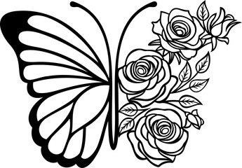 Butterfly with roses. Isolated