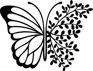 Butterfly with branches of plant. Isolated