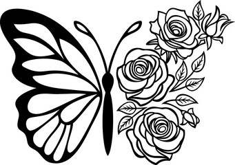 Butterfly with roses. Isolated