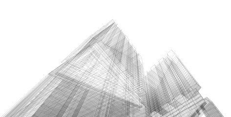 Architecture background. Perspective 3d Wireframe of building design.