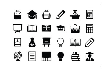 Education Icons: A collection of clean, minimalist icons representing various aspects of education. Ideal for educational platforms and design projects.