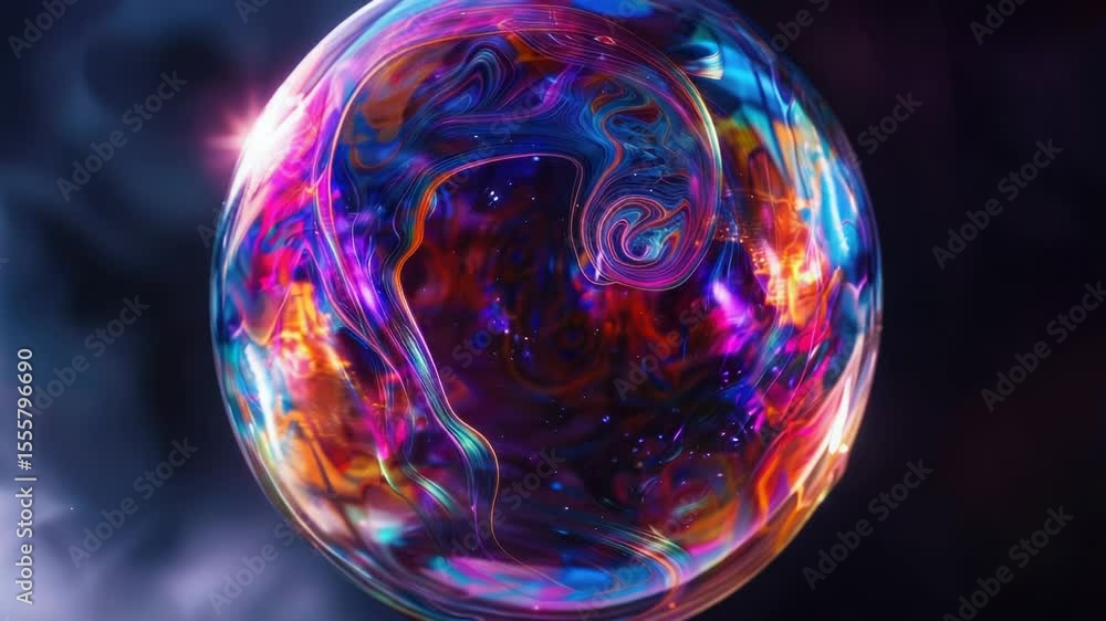 Poster a close-up view of a soap bubble on a black background, perfect for use in still life or scientific 