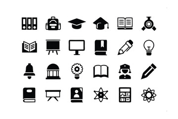 Education Icon Set: A comprehensive collection of educational icons, perfectly representing concepts, elements of learning, tools for knowledge acquisition.