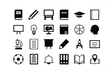 Essential Education Icons: A comprehensive collection of minimalist education icons, ideal for educational resources and design elements.