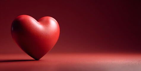 A 3D illustration featuring a red heart on a red background, complete with copy space, ideal for a Valentine's Day card