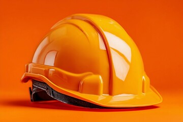 Bright orange construction helmet displayed against vivid orange background