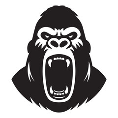 Angry Gorilla Head Monochrome Silhouette