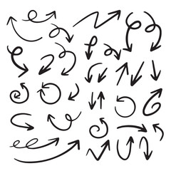 Collection hand drawn arrows. Set simple arrows isolated on white background. Arrow mark icons. Arrow paint