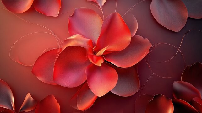 Abstract floral design with petals forming parabolic curves. Minimalist composition with text space