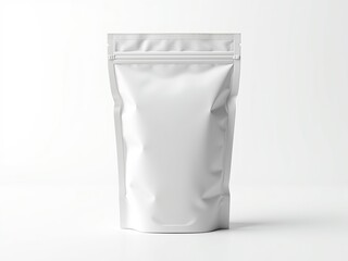 White flexible package with a zip lock closure standing up
