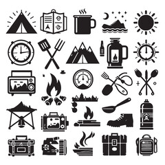 Minimalist Camping and Outdoor Activity Silhouette Icon Set