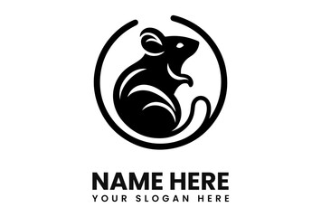 Stylized silhouette of a mouse inside a circle, with text placeholders below.