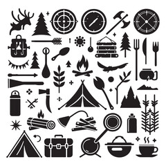 Minimalist Camping and Outdoor Activity Silhouette Icon Set