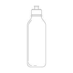 Plastic water bottle with a push-pull cap. Simple outline drawing icon. Hydration and drink container concept for a healthy lifestyle. Vector
