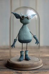 Knitted Monster Figurine under Glass Dome