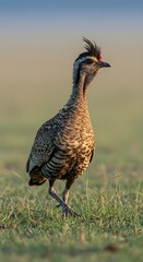 Crested Tinamou Walking on Grass