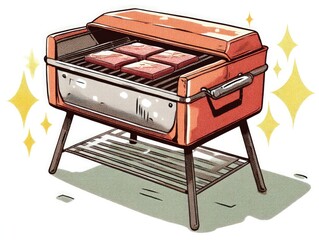 Retro Red Grill with Steaks
