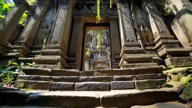 Beng mealea temple gate, approaching through jungle vegetation