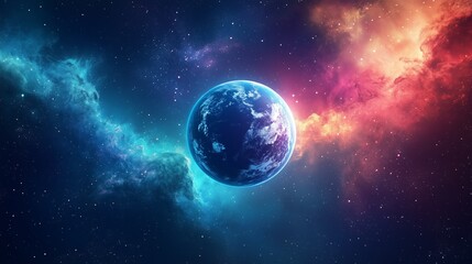 Obraz premium Digital Earth Globe in Dark Space with Glowing Lights