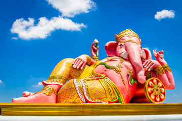Beautiful Ganesh statue on blue sky at wat saman temple in Chachoengsao province thailand, Is...