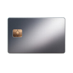 Blank metal credit card with chip isolated on a transparent background. Front view of banking card with smart chip. Used for payment, finance, or identity mockups.