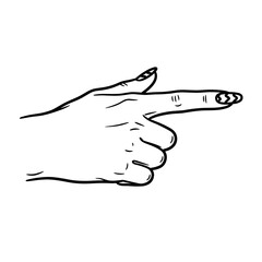 Fototapeta premium Pointing hand gesture with stylish nail art in minimalist line art style with copy space