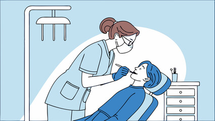 Dentist Examining Patient in a Modern Dental Office.