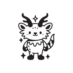 Fototapeta premium Cute animal drawing of mystical creature with horns vector illustration