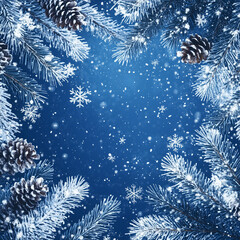 christmas background with fir branches and snowflakes