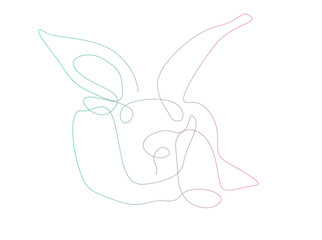 Futuristic abstract rabbit shape created using generative line art and smooth 3D-like curves. Composed of concentric flowing pink lines forming a stylized bunny silhouette in various posessasasa
