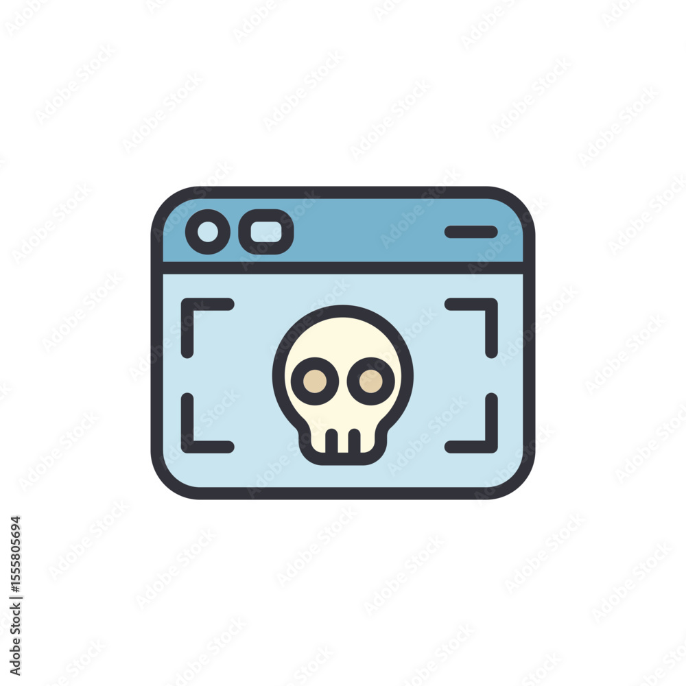 Poster skull icon displayed within browser window for cyber security alert