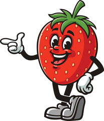 Strawberry character cartoon with an idea or pointing finger