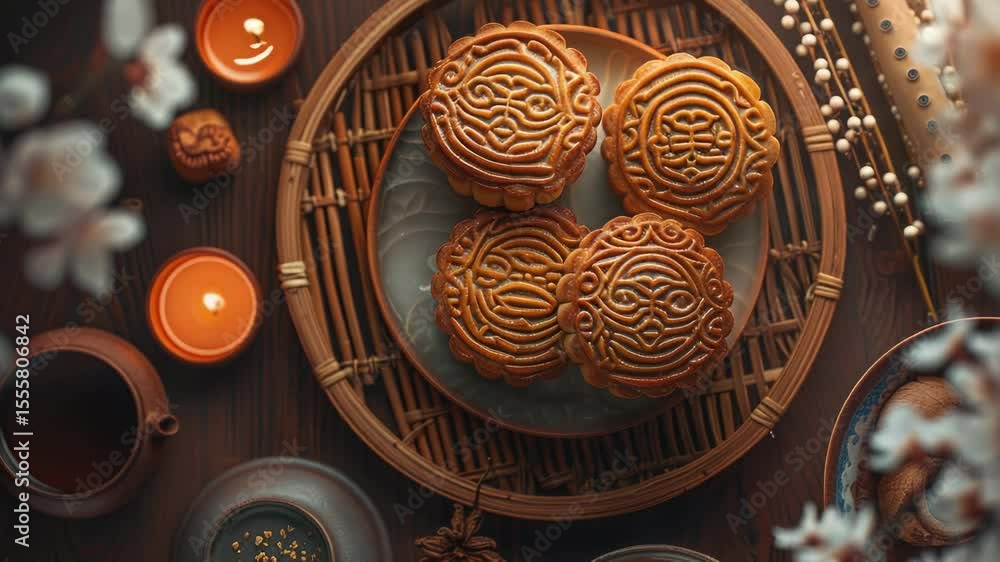 Poster a plate of cookies placed on a table with candles