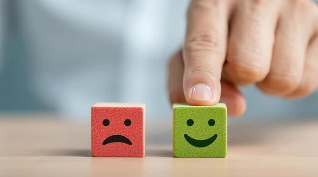 Positive feedback of a client. Customer selects green happy face icon. Good buyer's experience with no objection