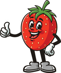 Strawberry character cartoon with thumbs up pose