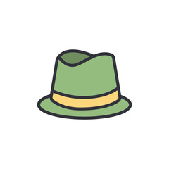 Stylized Green Fedora Hat With A Yellow Ribbon On A Transparent Field