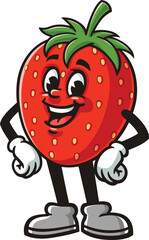 Strawberry character cartoon is laughing happily