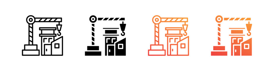 Construction Multiple Style Icon Set Vector 