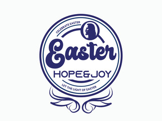 Vintage circular badge logo design with Easter eggs and the text Hope and Joy. Includes elegant floral ornament decoration. Suitable for Easter celebration, holiday branding, and seasonal greeting 999