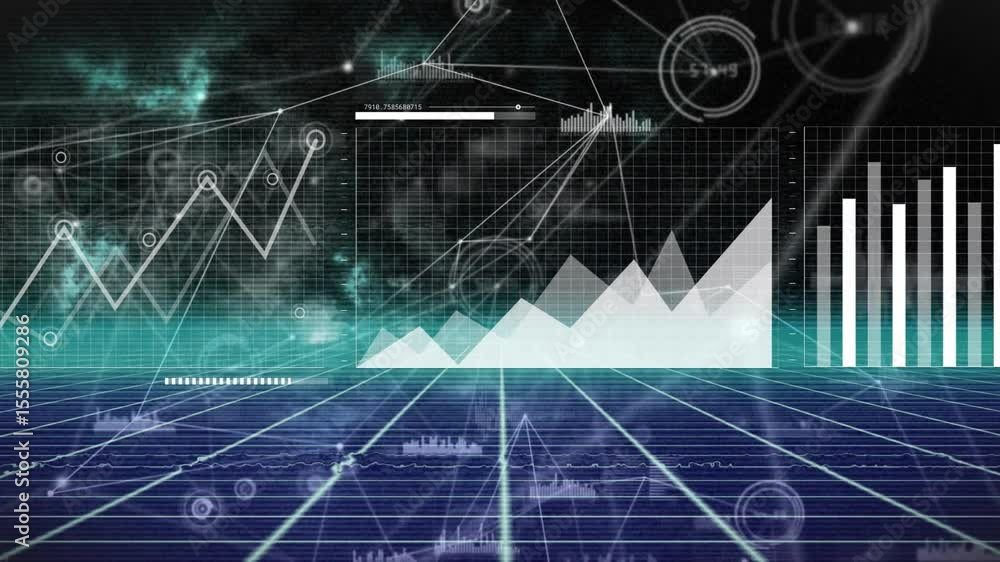 Poster revealing grid, line graph tracing trend, area chart filling, bar chart growing to visualize data
