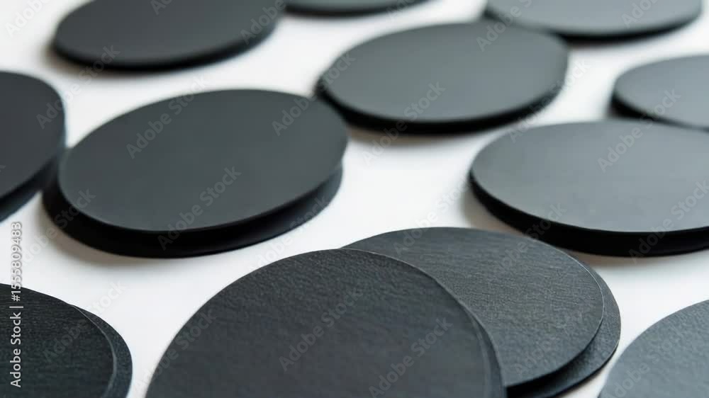 Poster A group of black circles sit on a clean white surface, ideal for highlighting shapes or patterns