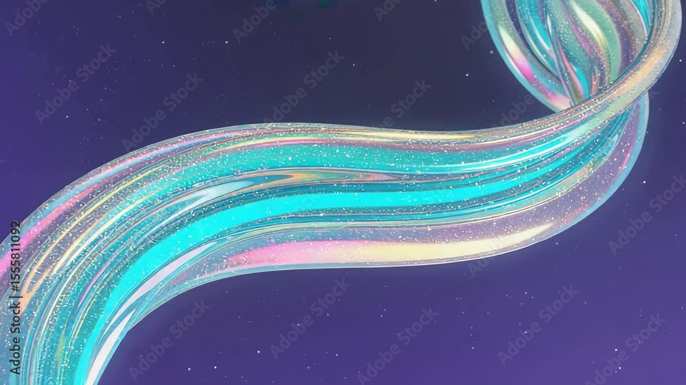Poster colorful shimmering liquid flows gracefully through a dark starry background in a visual art display
