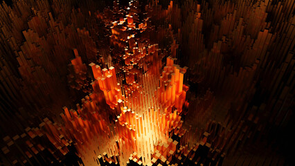3D vertical lines move in waves. Design. Virtual space with moving wave columns. Pulsating wave...