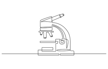 Continuous one line drawing of microscope - laboratory equipment. Microscope and laboratory test tube. in single line draw illustration. Editable stroke. Microscope Continuous Line Illustration