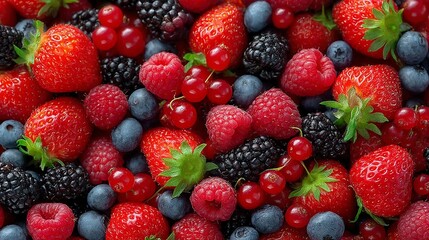 Fototapeta premium Freshly picked mix of assorted berries in a vibrant summer arrangement