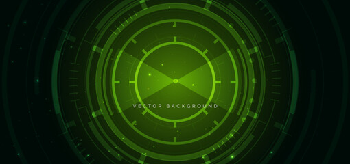 Futuristic technology hi tech green element on dark green background.
