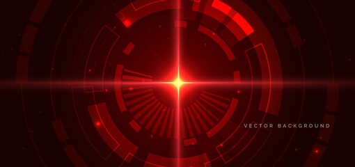 Futuristic technology hi tech red gear element on dark red background.